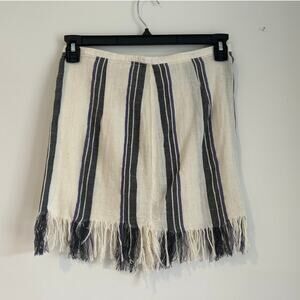 NWOT Lemlem Fringe Hem Mini Skirt, Off-White/Gray Striped, Women's Small (Est.)